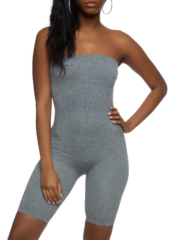 Seamless Ribbed Strapless Romper