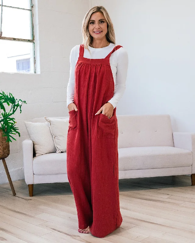 Gauze Wide Leg Overall Jumpsuit - Rust FINAL SALE