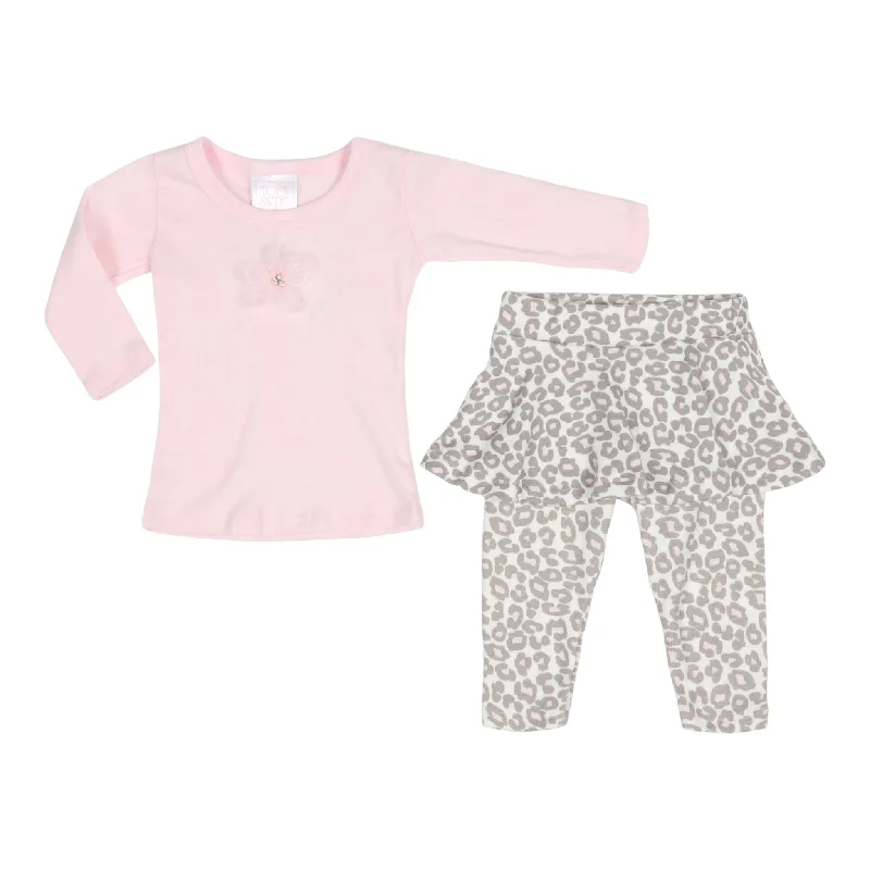 2pc Pink Leopard Knit Skirted Set