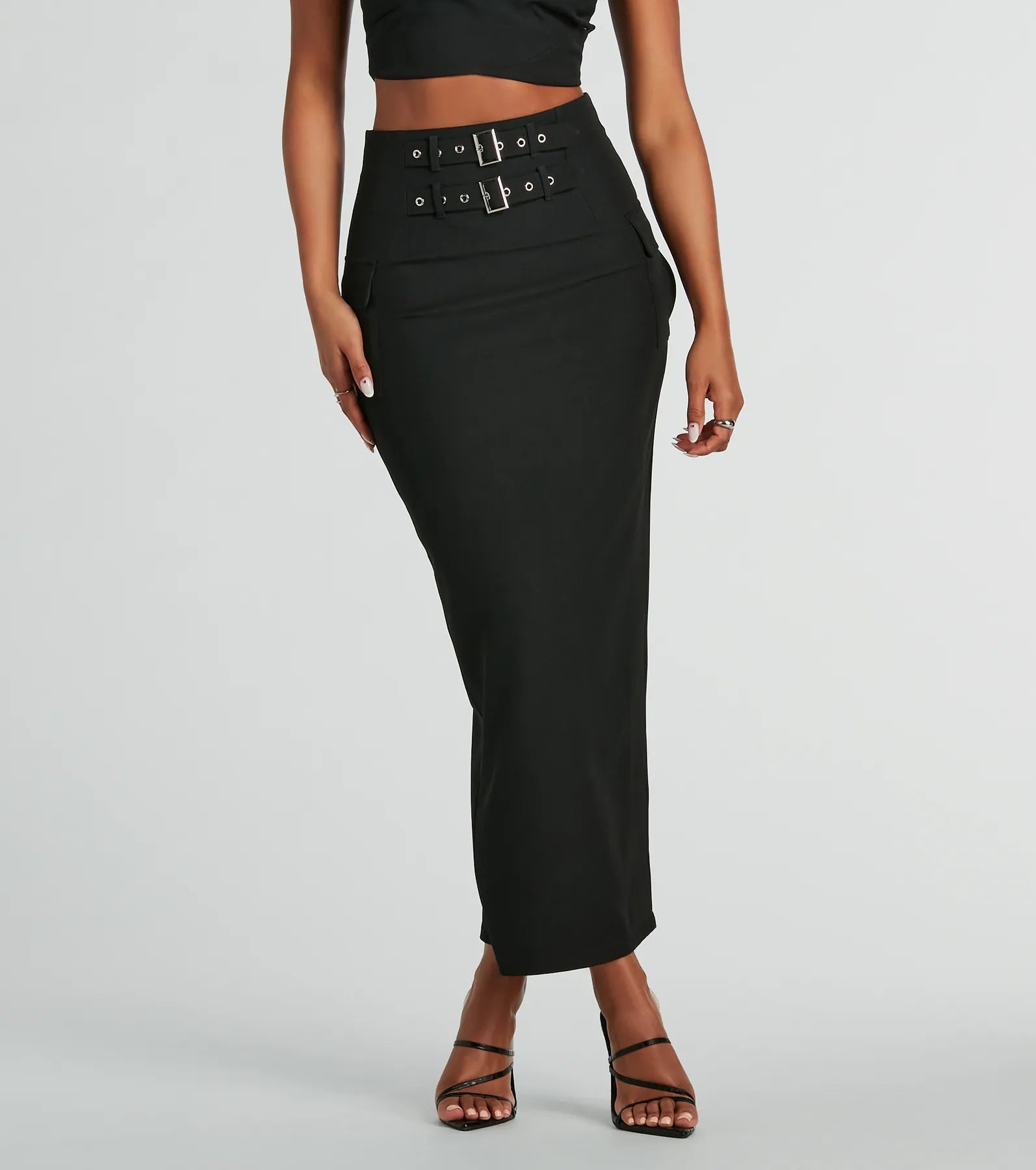 Major Baddie High Waist Belted Woven Maxi Skirt