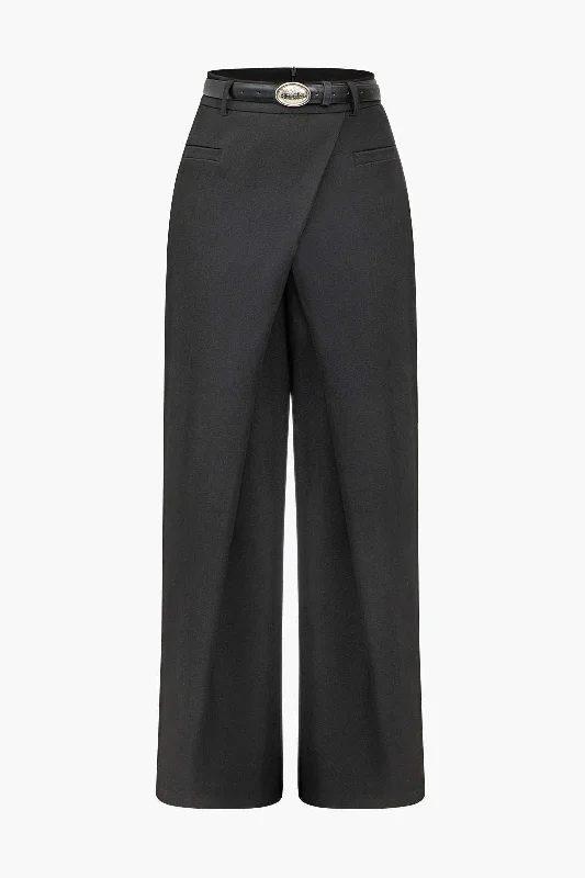 Solid Asymmetrical Wrap Belted Trousers