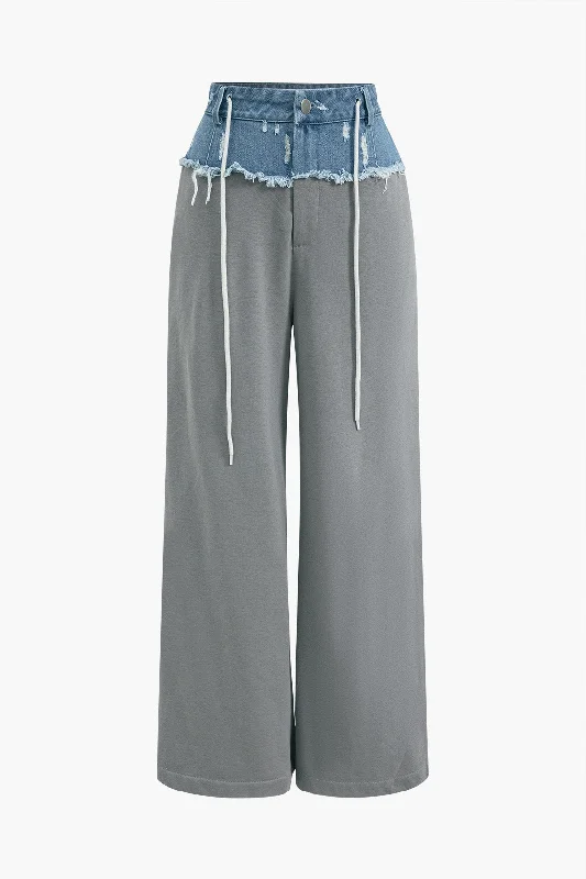 Denim Patchwork Wide Leg Trousers