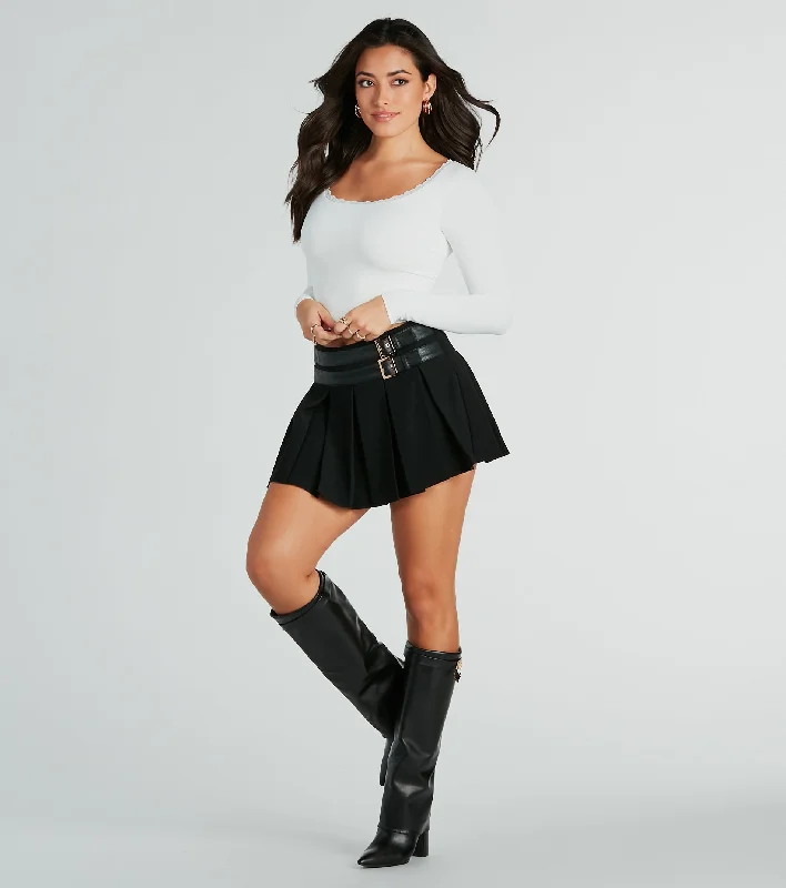 Play Time Double Belt Woven Mini Skirt