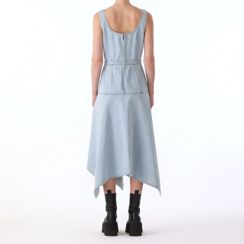 S/l Denim Dress W/ Asymmetrical Hem