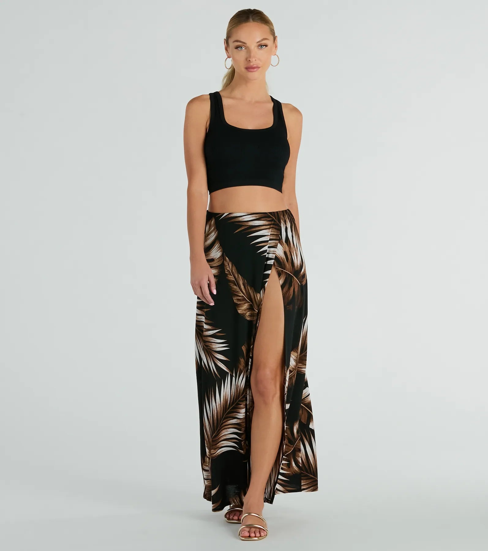 Vacation Queen High-Rise Slit Tropical Maxi Skirt