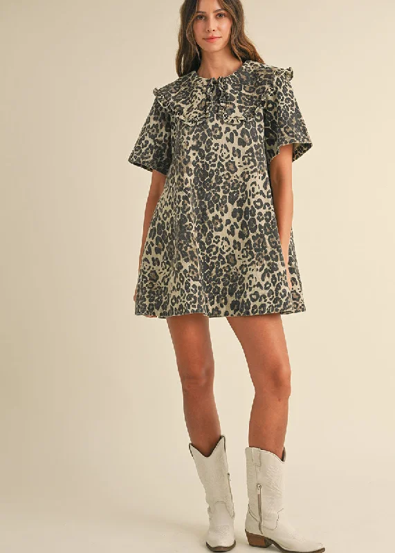 Wendy Ruffled Denim Mini Dress - Leopard