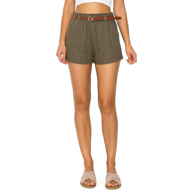 Belted Linen Shorts - Olive