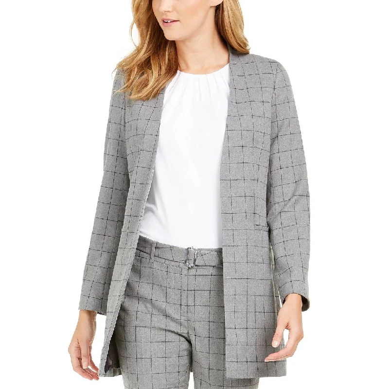 Calvin Klein Women's Collarless Plaid Topper Jacket Grey Size 16