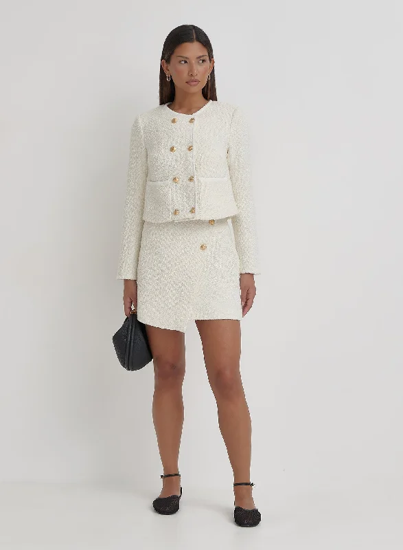 Cream Tweed Wool Mini Skirt- Layana