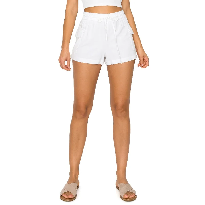 Drawstring Cargo Linen Shorts - White