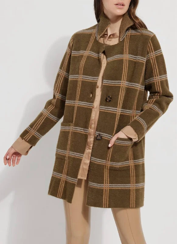 Faux Mink Sweater Car Coat In Chalet Plaid