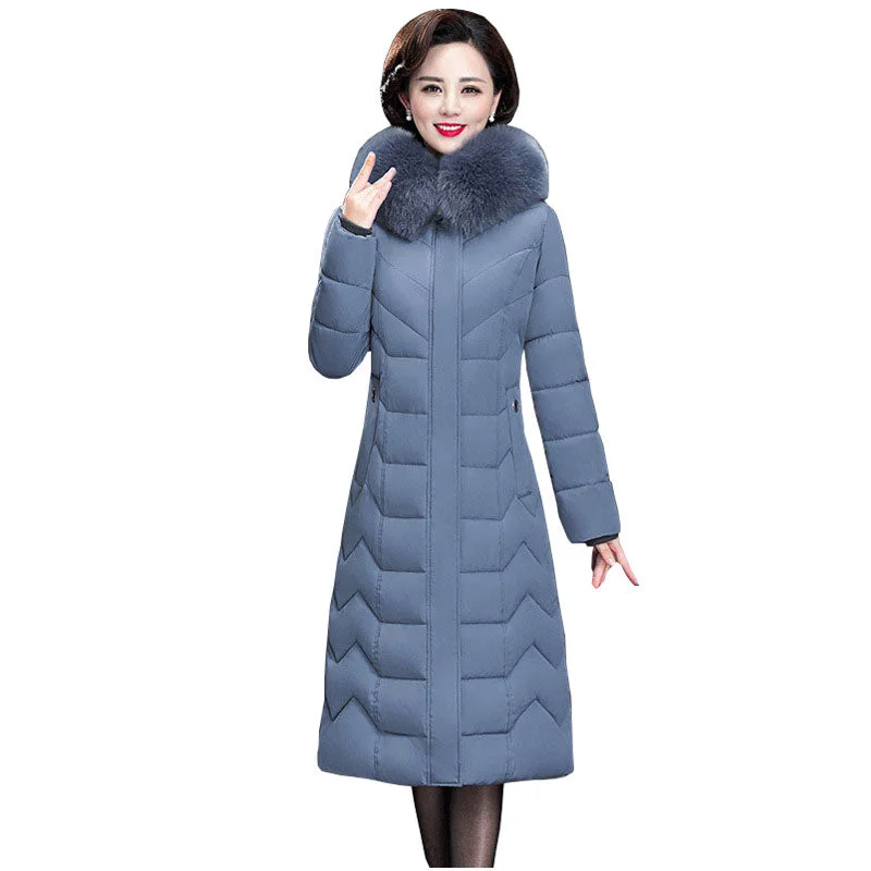 Long Slim Fur Coat Hooded Winter Down Coat Heavy Jacket Thick Warm Oversize Cotton Padded Wadded Parkas Outwear