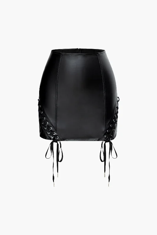 Faux Leather Tie Side Mini Skirt