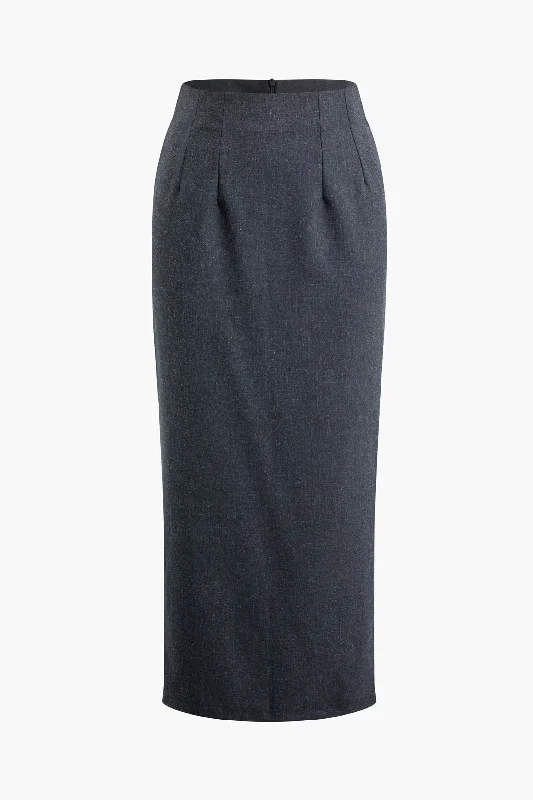 Solid Split Midi Skirt