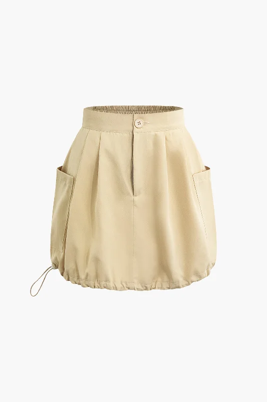 Drawstring Hem Cargo Mini Skirt