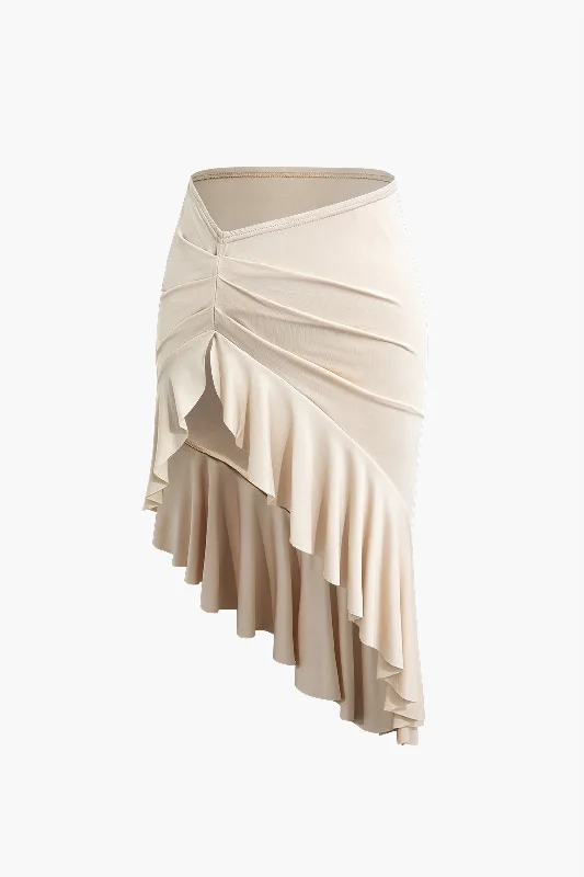 Solid Asymmetrical Ruffle Skirt