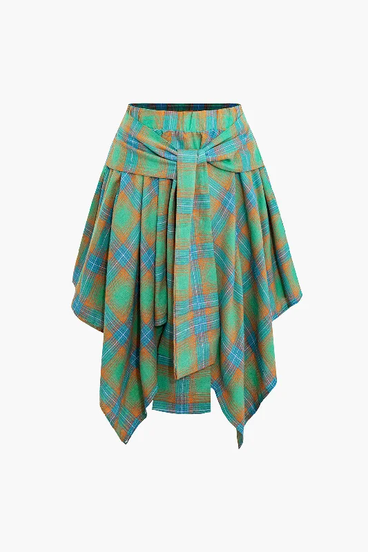 Plaid Print  Asymmetrical Skirt