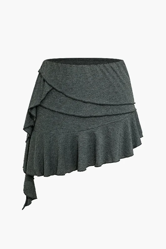 Solid Asymmetrical Mini Skirt