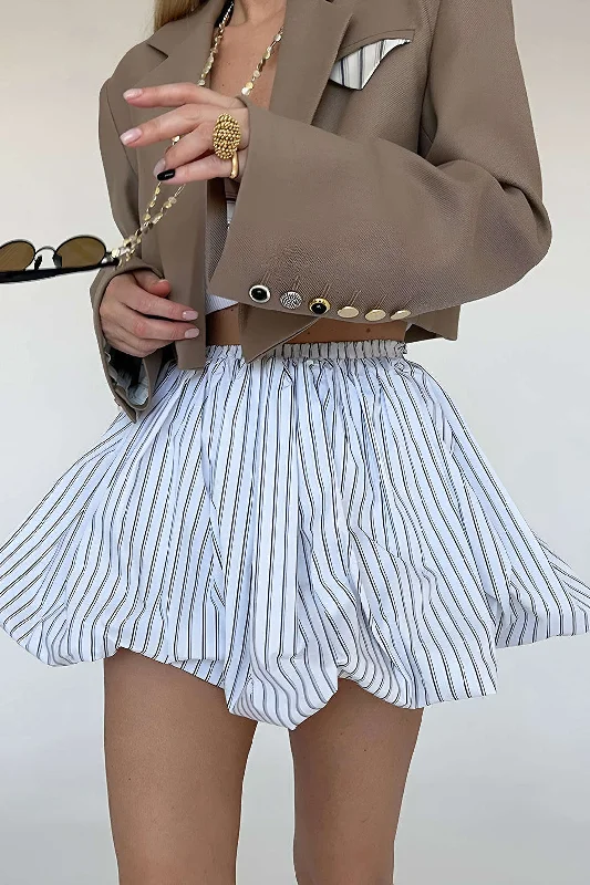 Basic Stripe Print Puff Mini Skirt