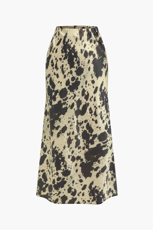 Leopard Print High Waist Midi Skirt