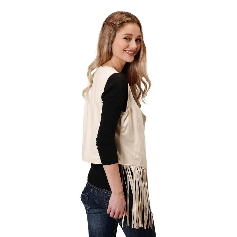 Roper Western Vest Womens Fringe Faux Suede White 03-074-0539-6003 WH