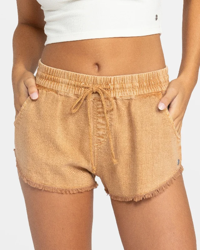 Scenic Route Elastic Waist Shorts - Camel