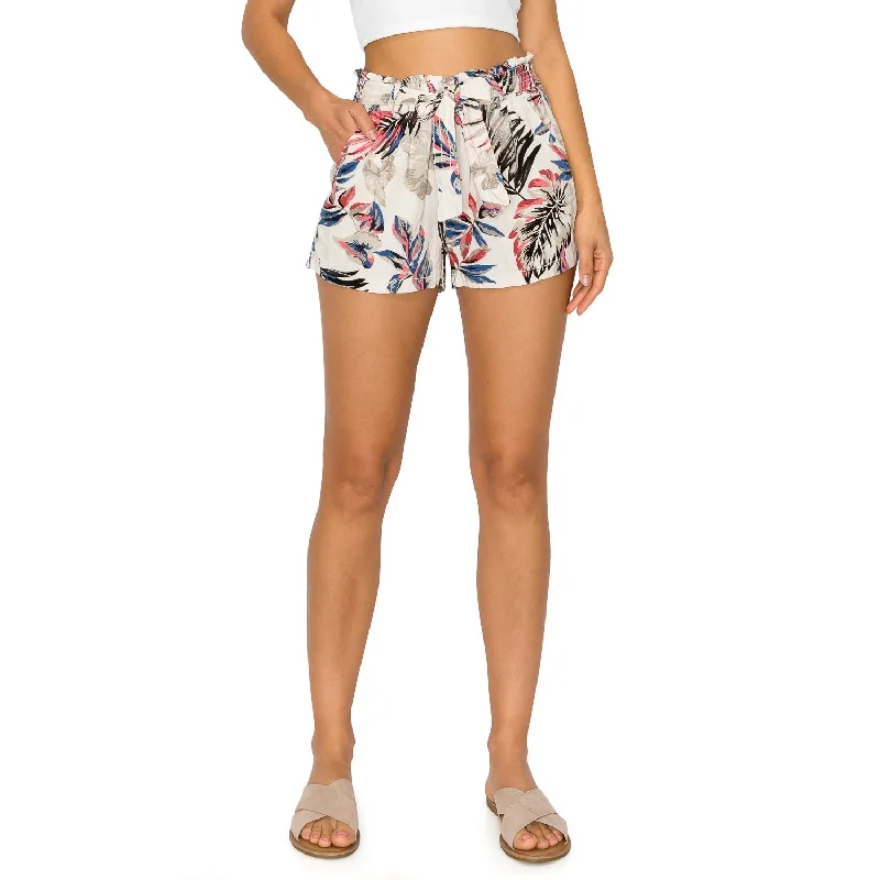 Self Tie Waist Linen Shorts - Floral