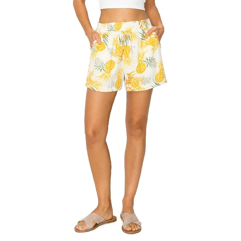 Smocked High Waisted Linen Shorts - Pineapple