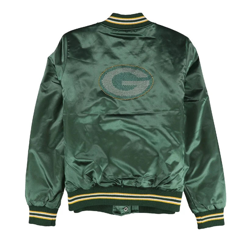 STARTER Womens Green Bay Packers Varsity Jacket, Green, Medium