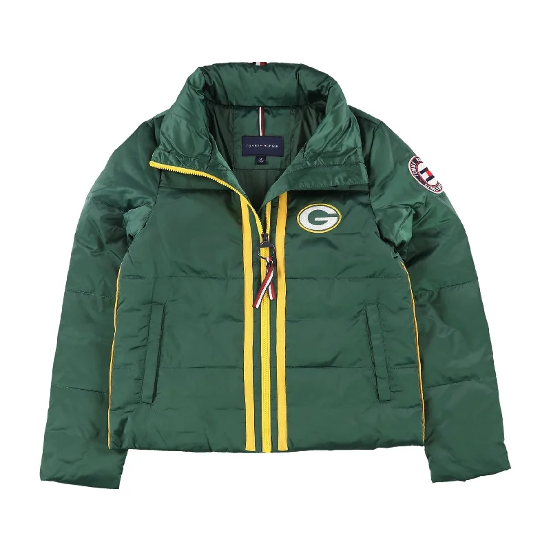 Tommy Hilfiger Womens Green Bay Packers Puffer Jacket, Green, Small