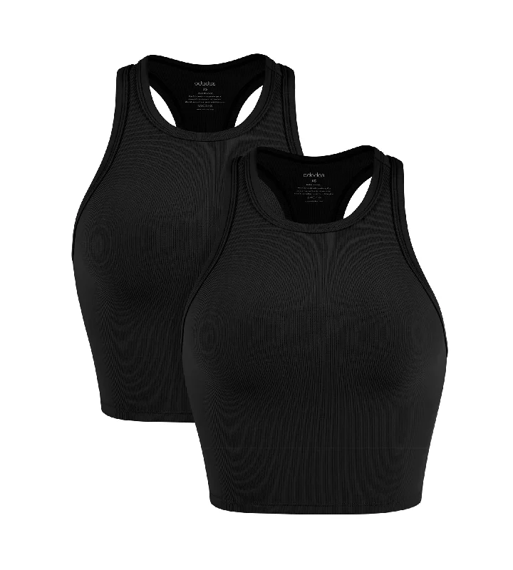 2-Pack Racerback High Neck Ribbed Cropped Tank Tops