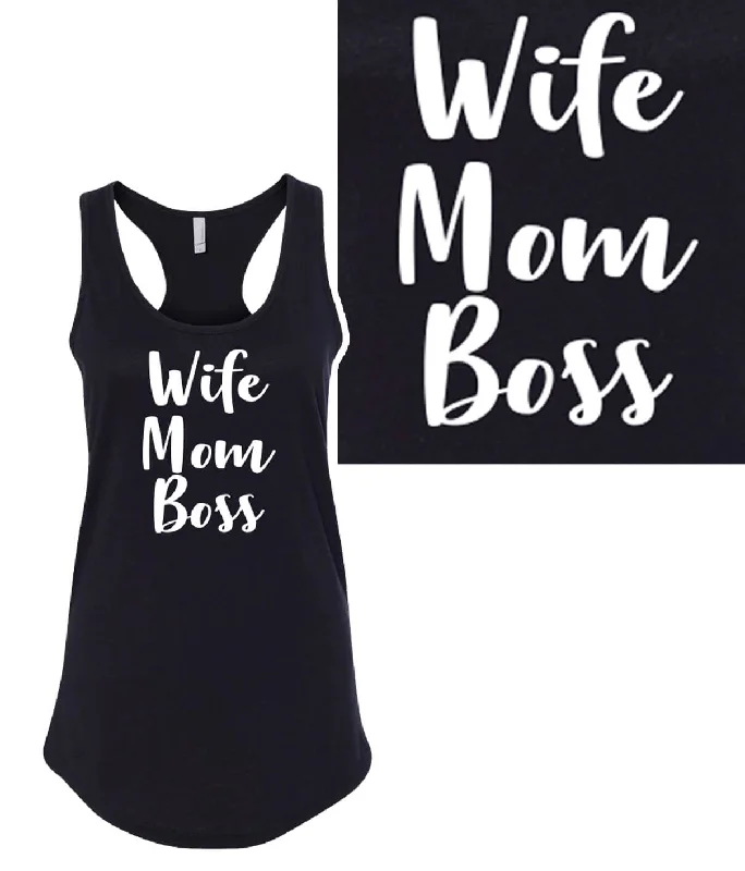 Wife, Mom, Boss - Black Next Level Women's Racerback Tank Top