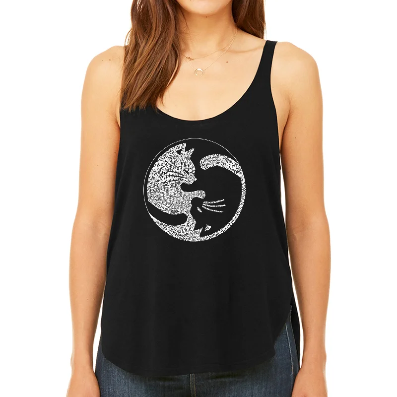 Yin Yang Cat  - Women's Premium Word Art Flowy Tank Top